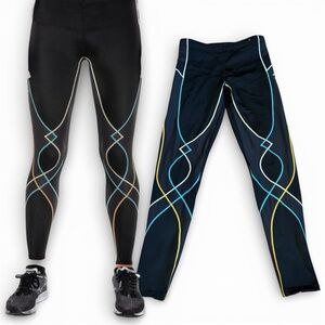 CW-X Stabilx Compression Running Tights 125809a teal gold embroidery large
